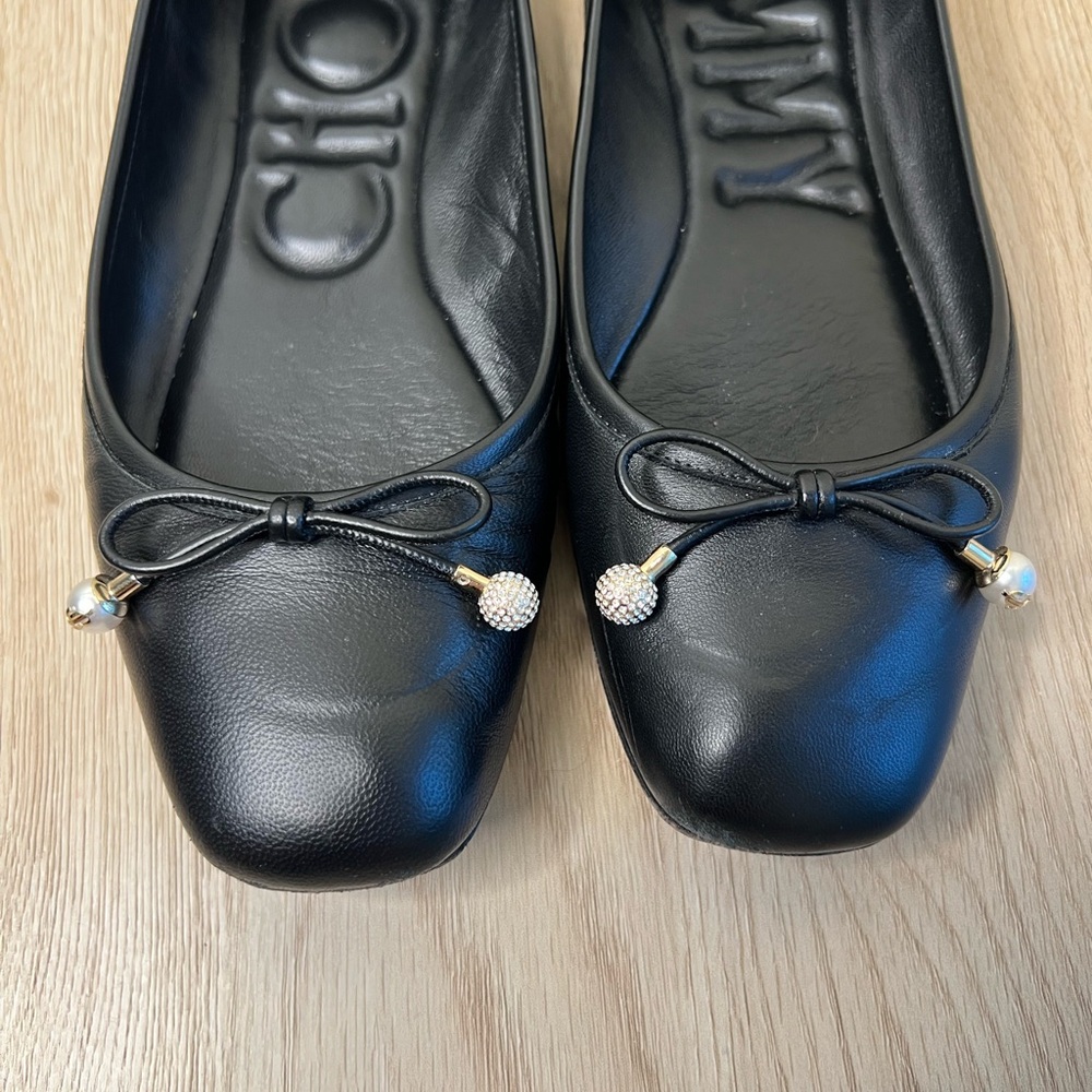 Jimmy Choo Black Leather Ballet Flats - Picture 6 of 9